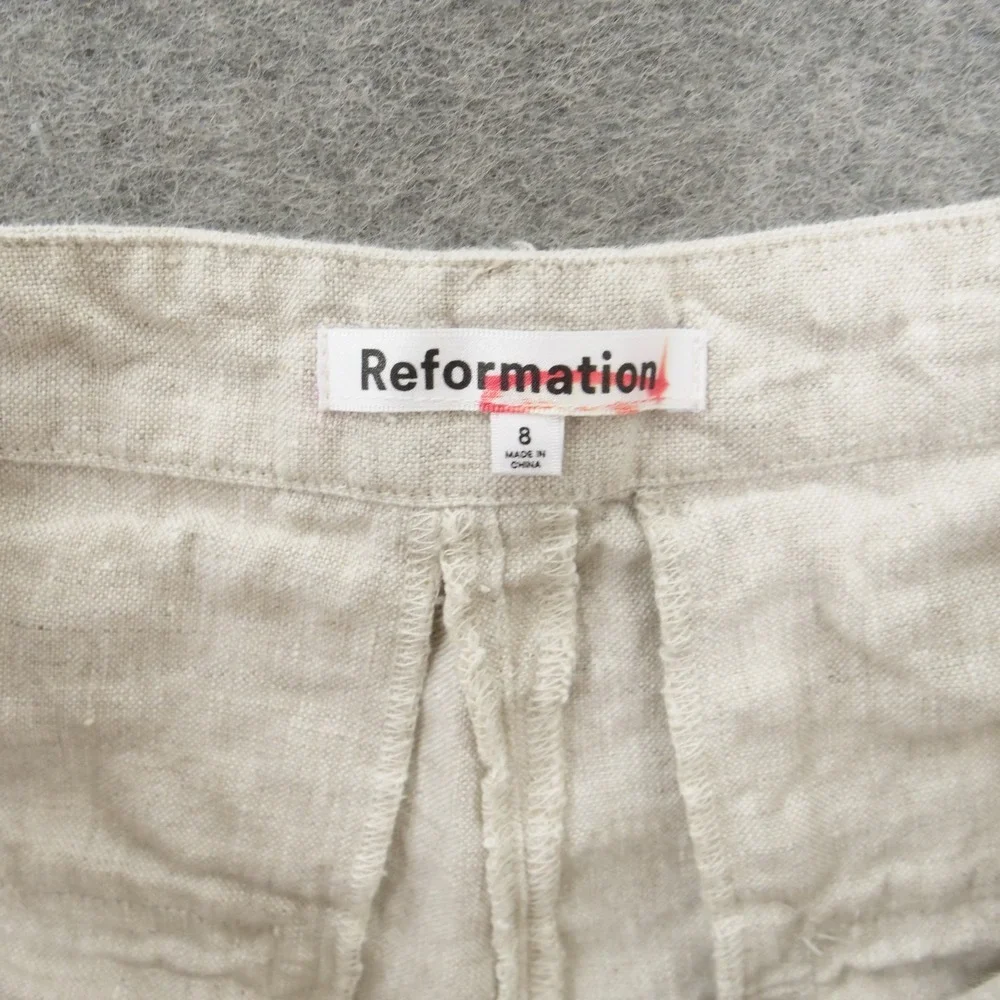 Reformation Womens Pants 8 Beige 100% Linen Wide Leg Pleated High Rise Chambray